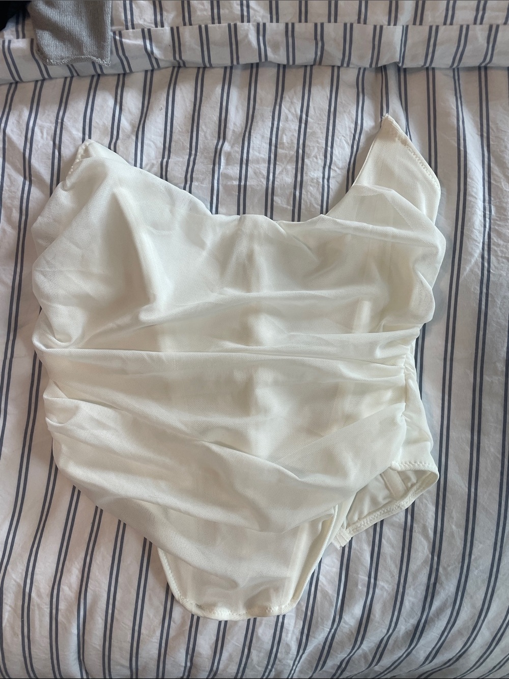 Cream Girls' One-Piece Swimsuit - Elegant Draped Design